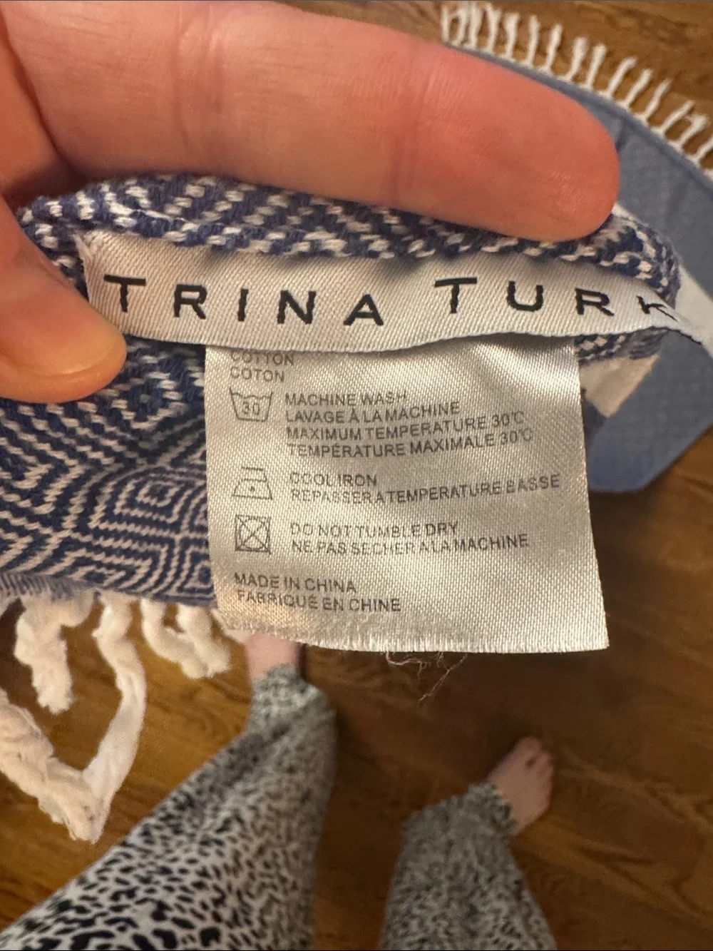 Trina Turk Navy and White Diamond Woven Beach Towel